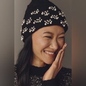 Anthropologie Maeve Checkered Crystal Beanie